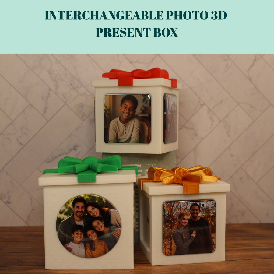 Personalized present box featuring interchangeable photo panels