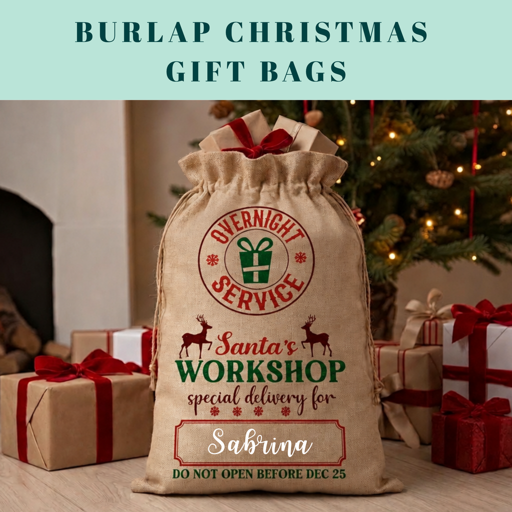 Burlap Christmas  Gift Bags