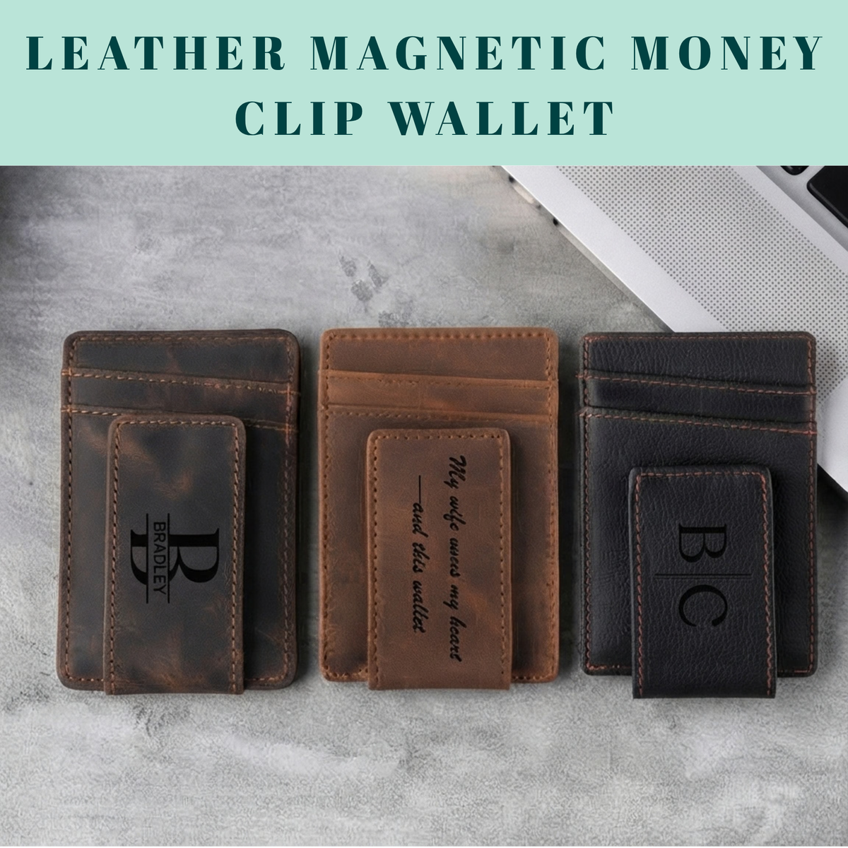 Leather Magnetic Money Clip Wallet